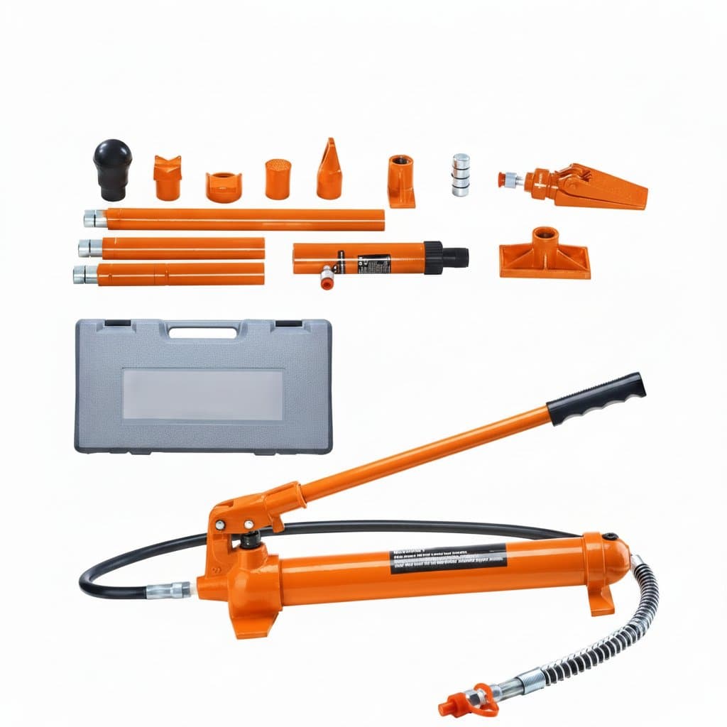 SucceBuy 12T Porta Power Kit Portable Hydraulic Jack with Oil Hose Auto Body Frame Repair Kit with Storage Case for Car Repair
