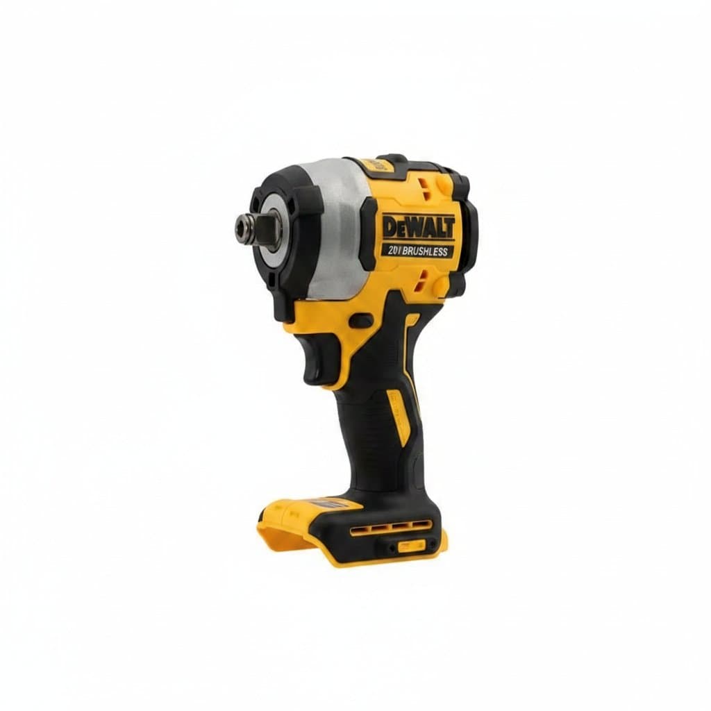 DEWALT DCF922 1/2 inch cordless impact wrench with high torque 406Nm, showing yellow and black design with battery and charger.