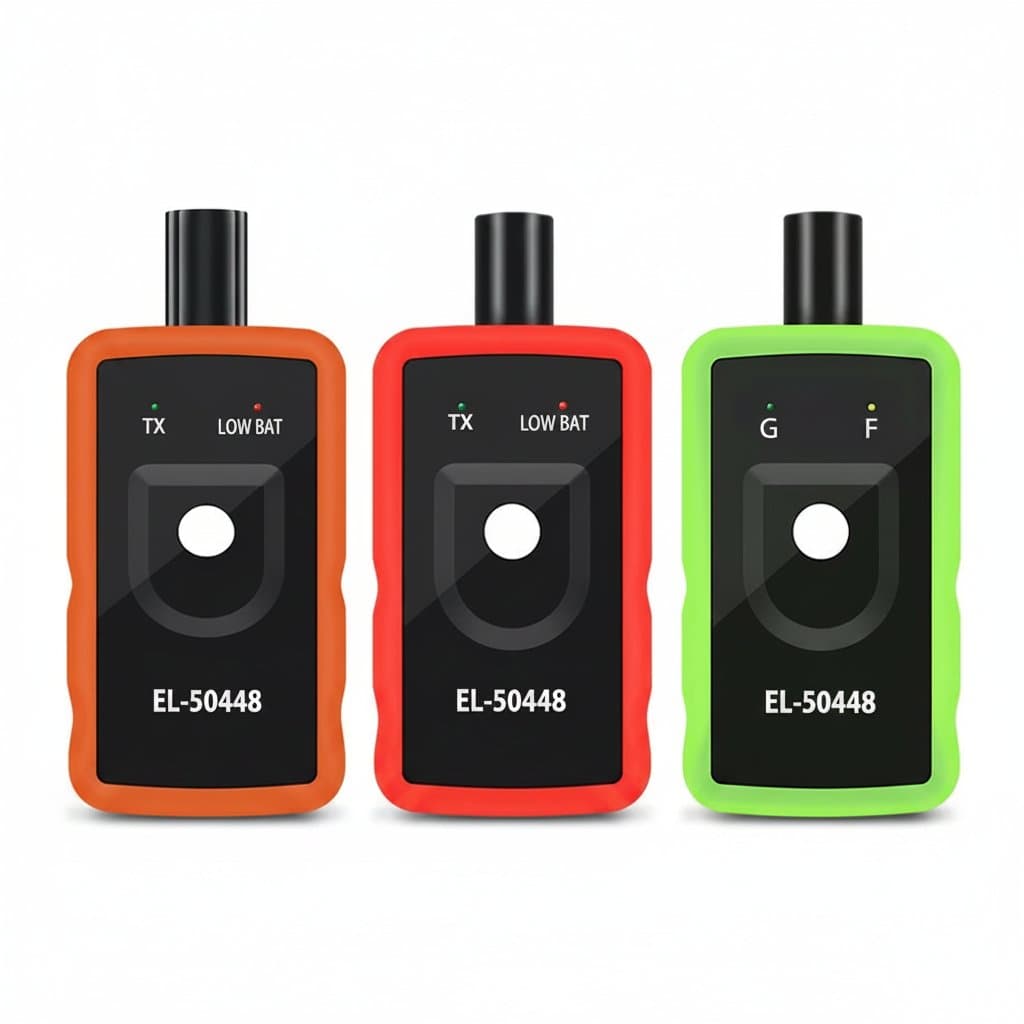EL50448 Car TPMS Reset Tool for Ford, Opel, GMC, Buick, and Chevy, simplifying tire pressure monitoring system relearning. This device is not a spark plug gap tool.