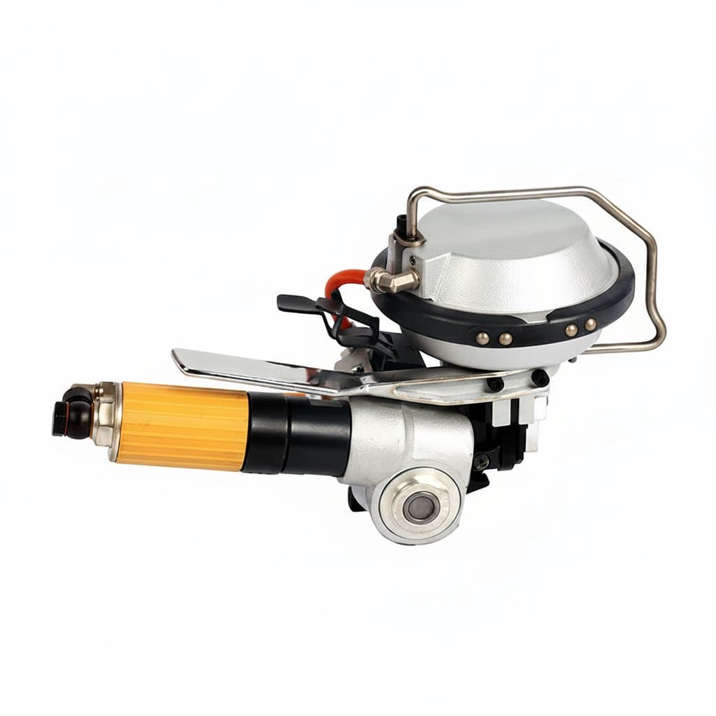 A480/KZ19 manual pneumatic steel strapping machine for 19mm metal bands, a durable packaging and banding tool for industrial use.