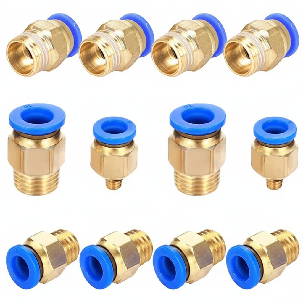 PC Air Pneumatic Fitting Quick Connector with male thread in sizes 4mm to 12mm and 1/8 to 1/2 inch for compressed air hose