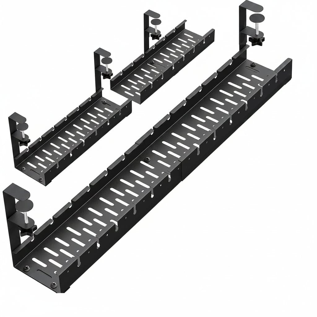 Under-Desk Cable Management Tray | Heavy-Duty Clamp Mount | Retractable Wire Organizer