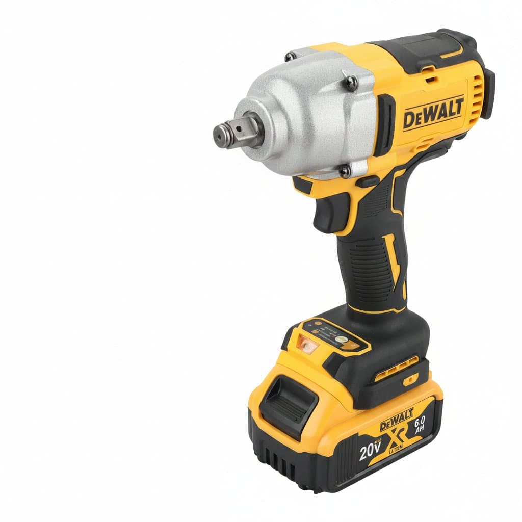 DeWALT 20V Brushless Impact Wrench with 1898 N.M torque, showing ergonomic grip and LED light for heavy-duty automotive and construction jobs.