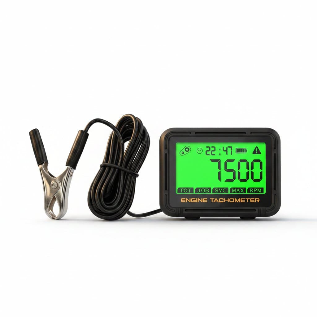 Digital Inductive Tachometer | Resettable Hour Meter w/ Backlight | For Small Engines & Lawn Mowers