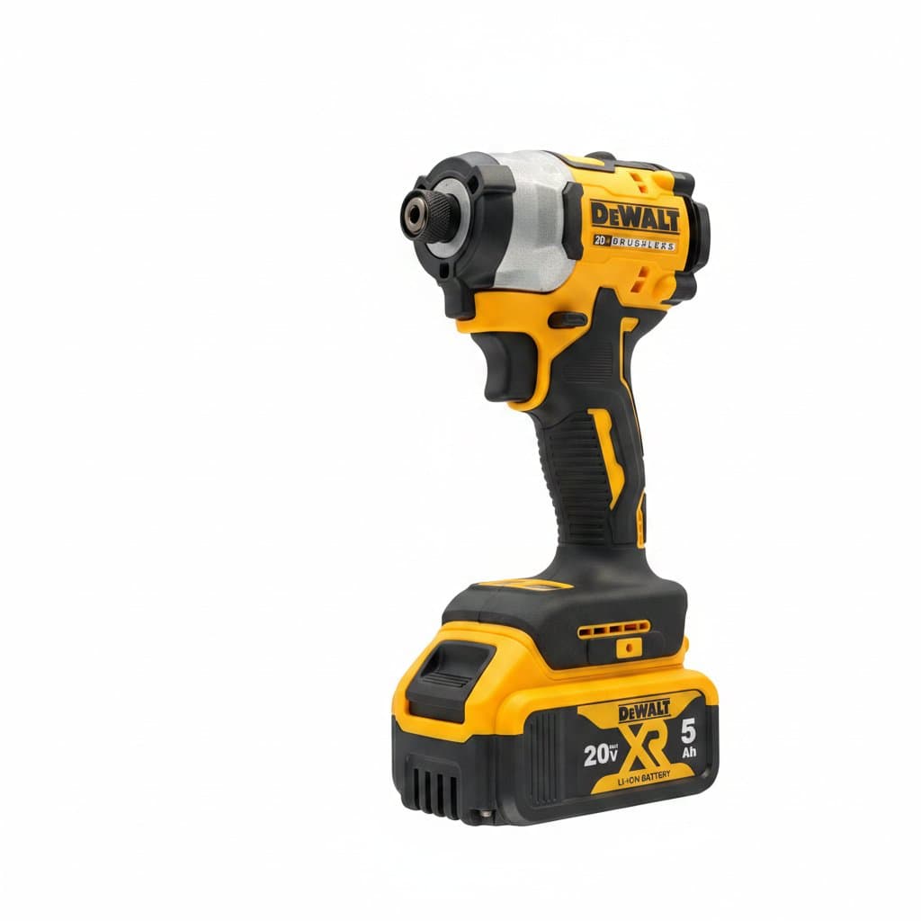 DeWalt DCF850 cordless impact driver with brushless motor, showing high torque design and ergonomic grip for professional use.