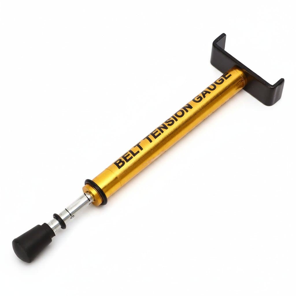 10-pound belt tension gauge with metal construction for accurate motorcycle belt adjustment, featuring universal compatibility and precise measurement scale.