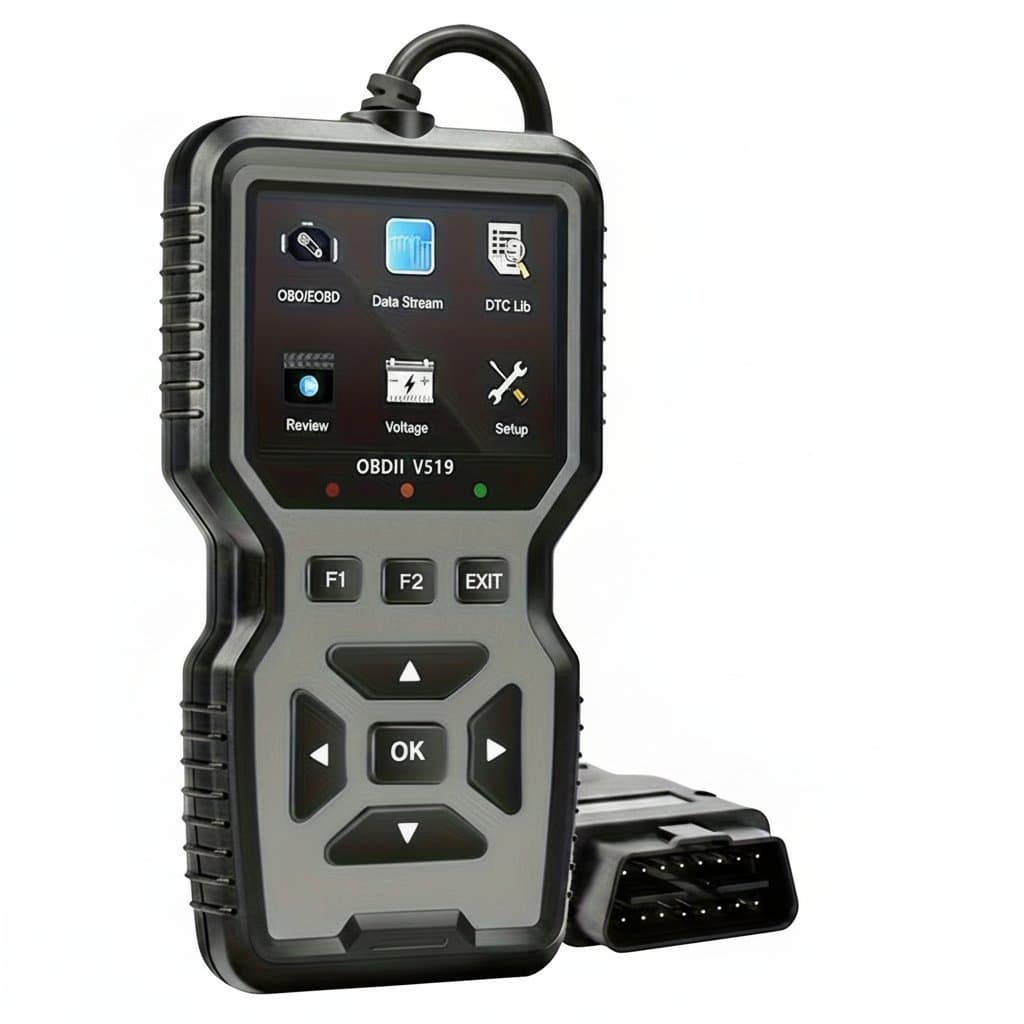 Professional OBD2 diagnostic tool for heavy-duty vehicles, code reader/resetter with real-time data stream, compatible with 1996+ vehicles.