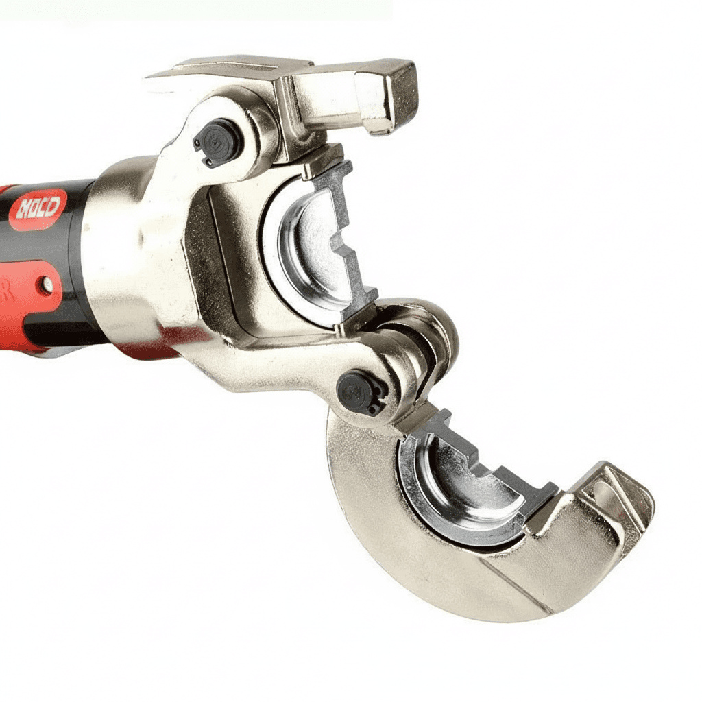 Brushless lithium battery hydraulic pliers for cordless crimping of wire ends, featuring a durable industrial design for factory and workshop use.