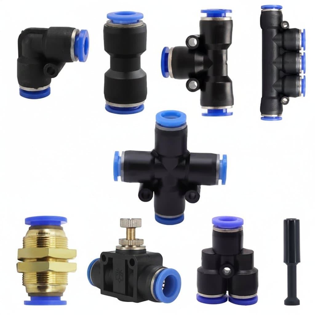 Pneumatic Quick-Connect Fittings Kit | 5-Piece Set | 4mm to 16mm for PE/PU Air Hose