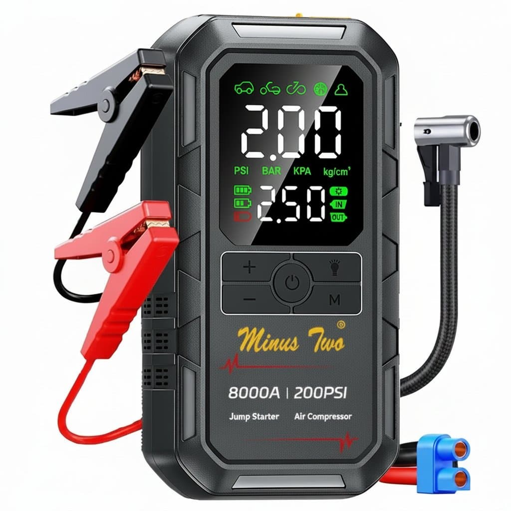 Peak wireless car jump starter, a portable emergency battery booster and car power supply, with jumper cables for car.
