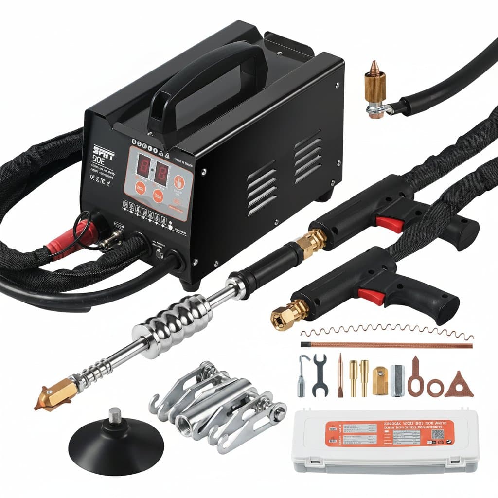 SucceBuy 3KW Spot Welder Dent Puller Kit with two welding guns for professional auto body repair and dent removal.