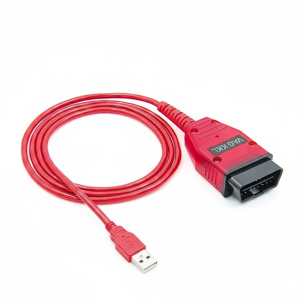 VAG 409.1 KKL diagnostic interface cable with FTDI chip for OBD2 diagnostics on Volkswagen, Audi, Skoda, and Seat vehicles.