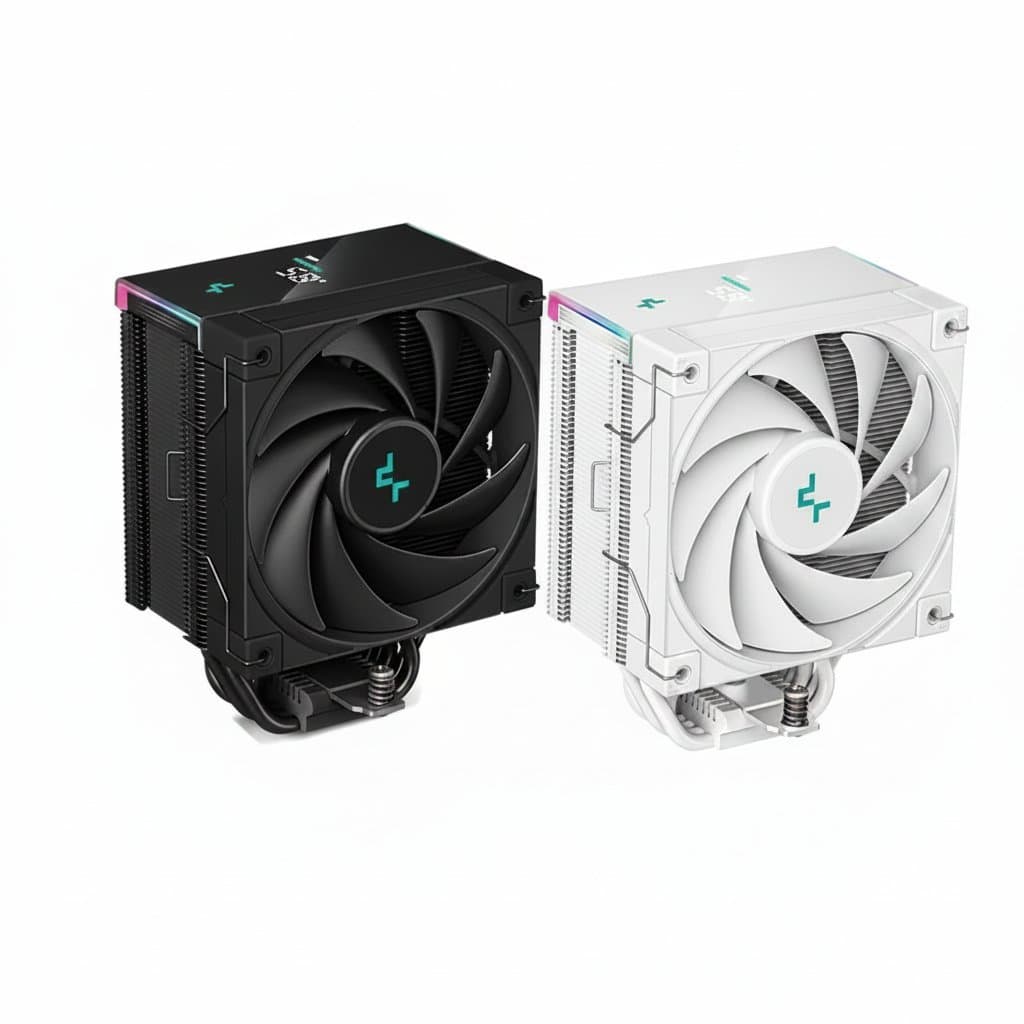 DeepCool AK500S Digital Display CPU Cooler with 5 heat pipes and 240W TDP for high-performance PC builds on Intel and AMD sockets.