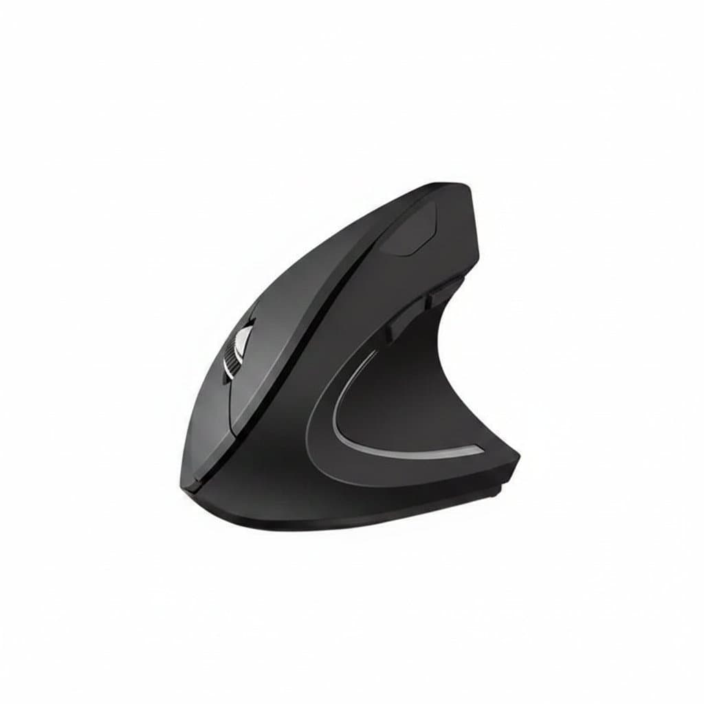 Xiaomi ergonomic vertical mouse in black, showing its rechargeable wireless design and contoured shape for comfortable right-handed use.