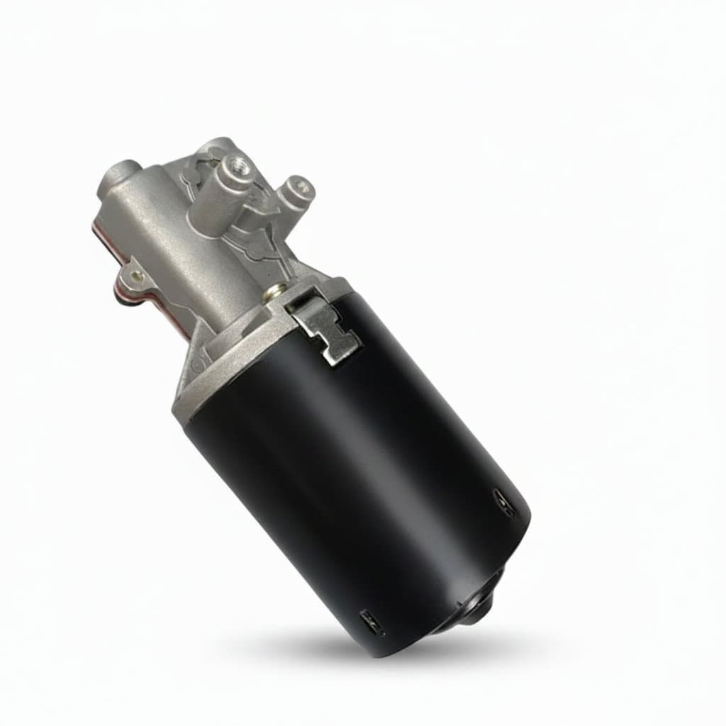 High Speed 60W 24V DC worm gear reducer motor with self-locking metal gears, reversible operation, and 52 RPM output.