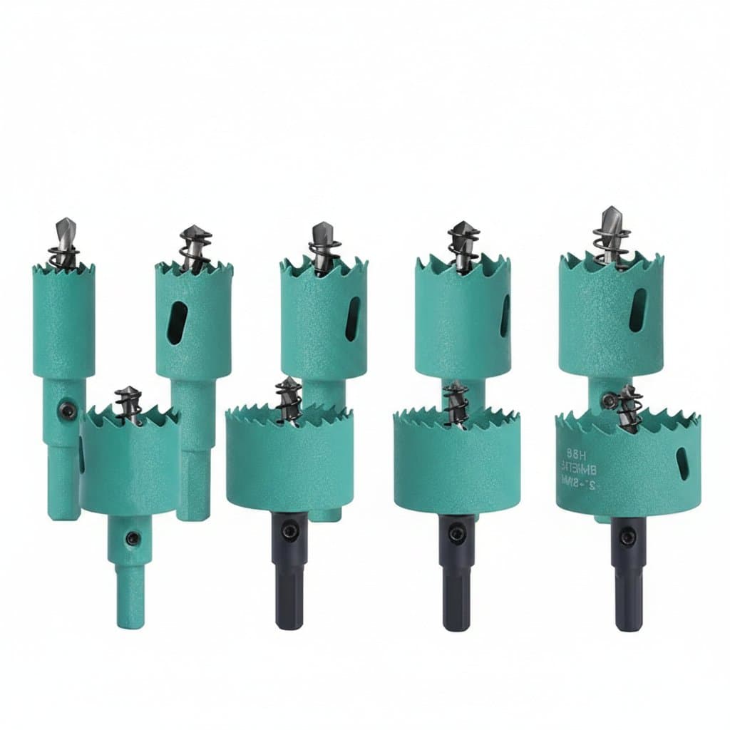 M42 Bi-Metal Hole Saw Set with 16-50mm HSS Drill Bits for cutting metal, wood, and stainless steel.