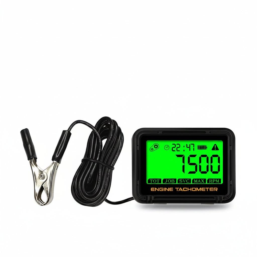 Digital Tachometer & Hour Meter | Resettable Backlit LCD | For Small Engines & Motorcycles