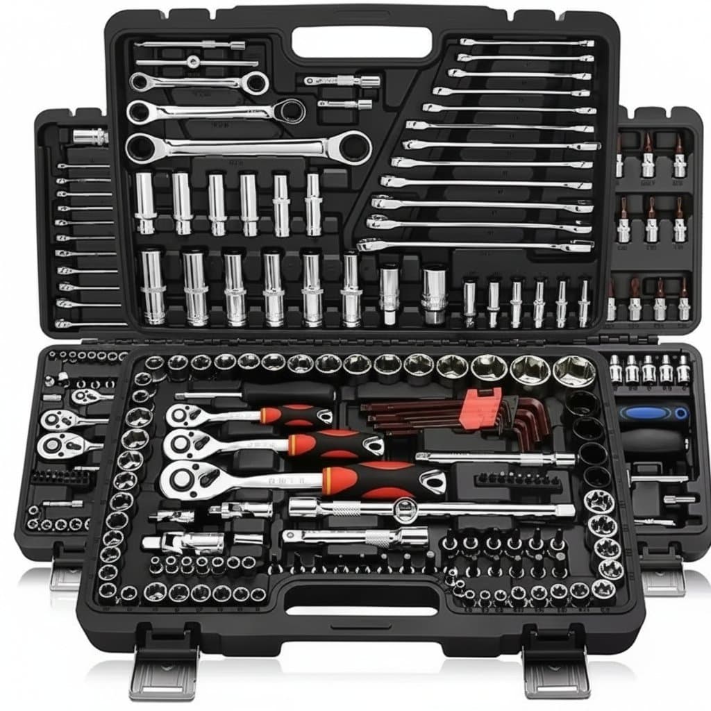 53pc Car Repair Tool Kit with various tools, colour swatches at the bottom left.