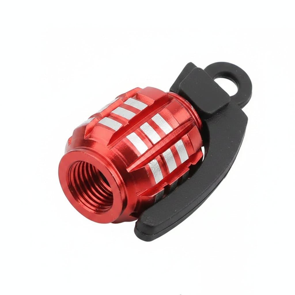 Four black, universal dustproof wheel chocks for tire valve stems, suitable for cars, SUVs, trucks, and motorcycles.