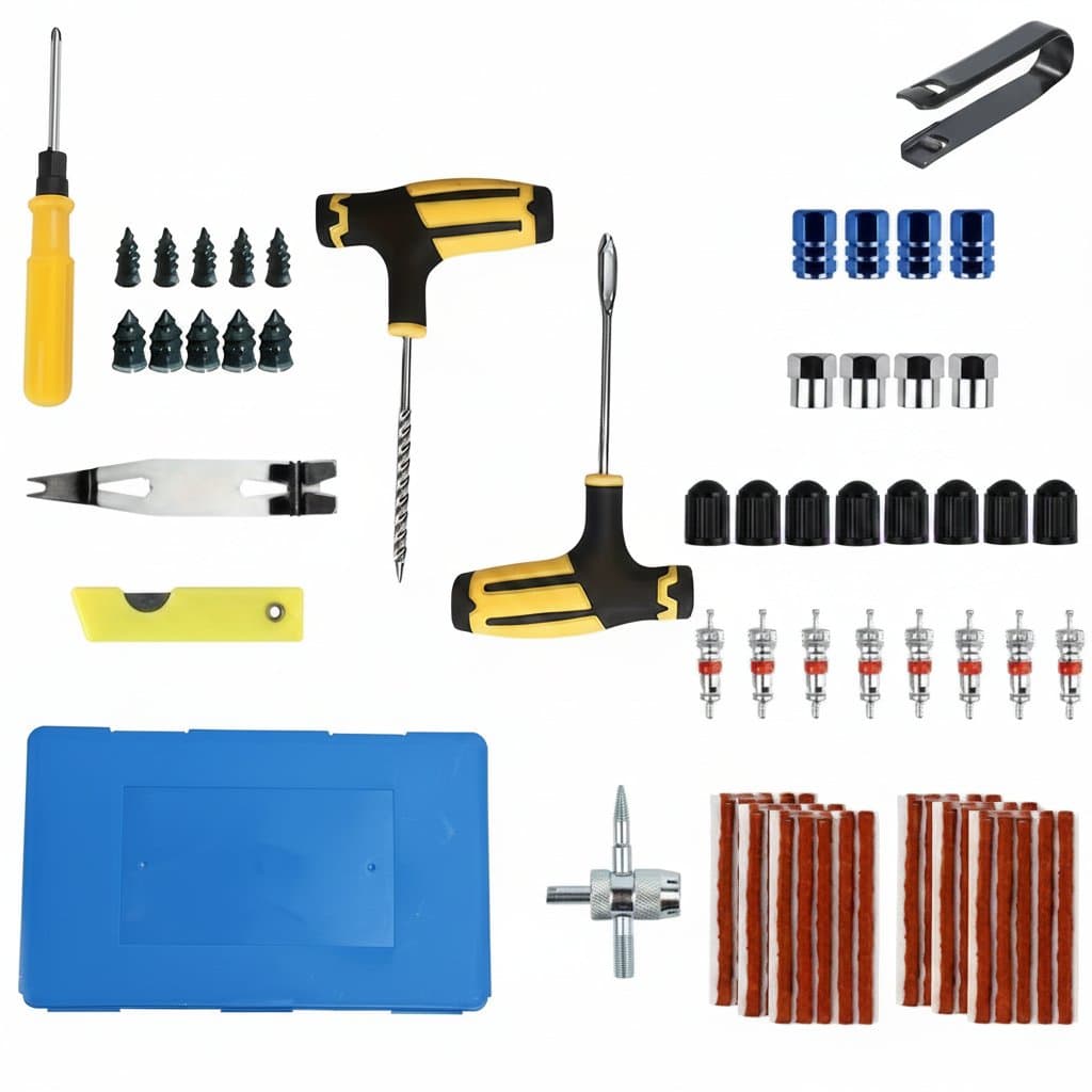 Rapidplug Tire Repair Kit with mushroom plugs for cars, SUVs, bikes, and autos to fix punctures and stop air leaks.
