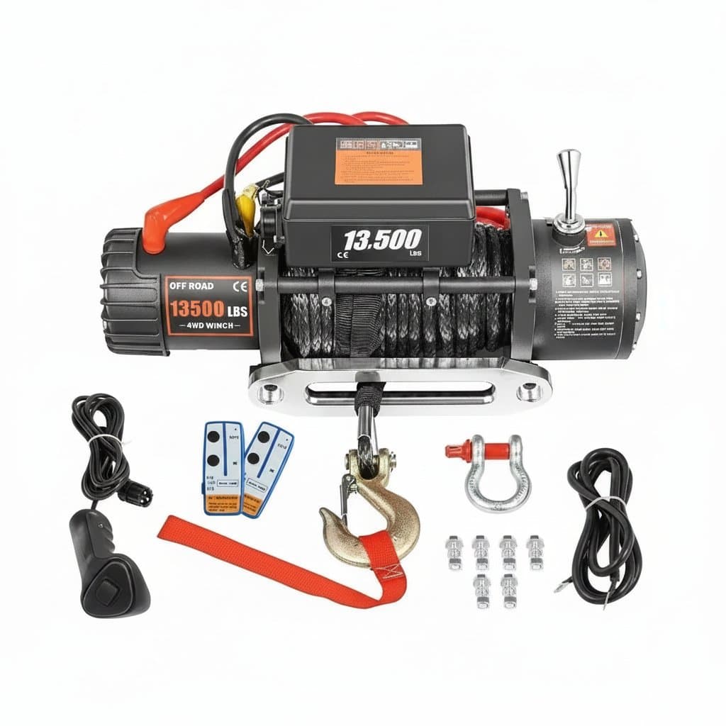 12V Electric Winch | 13500 lb Capacity | Synthetic Rope | 4x4, Truck & Off-Road Recovery