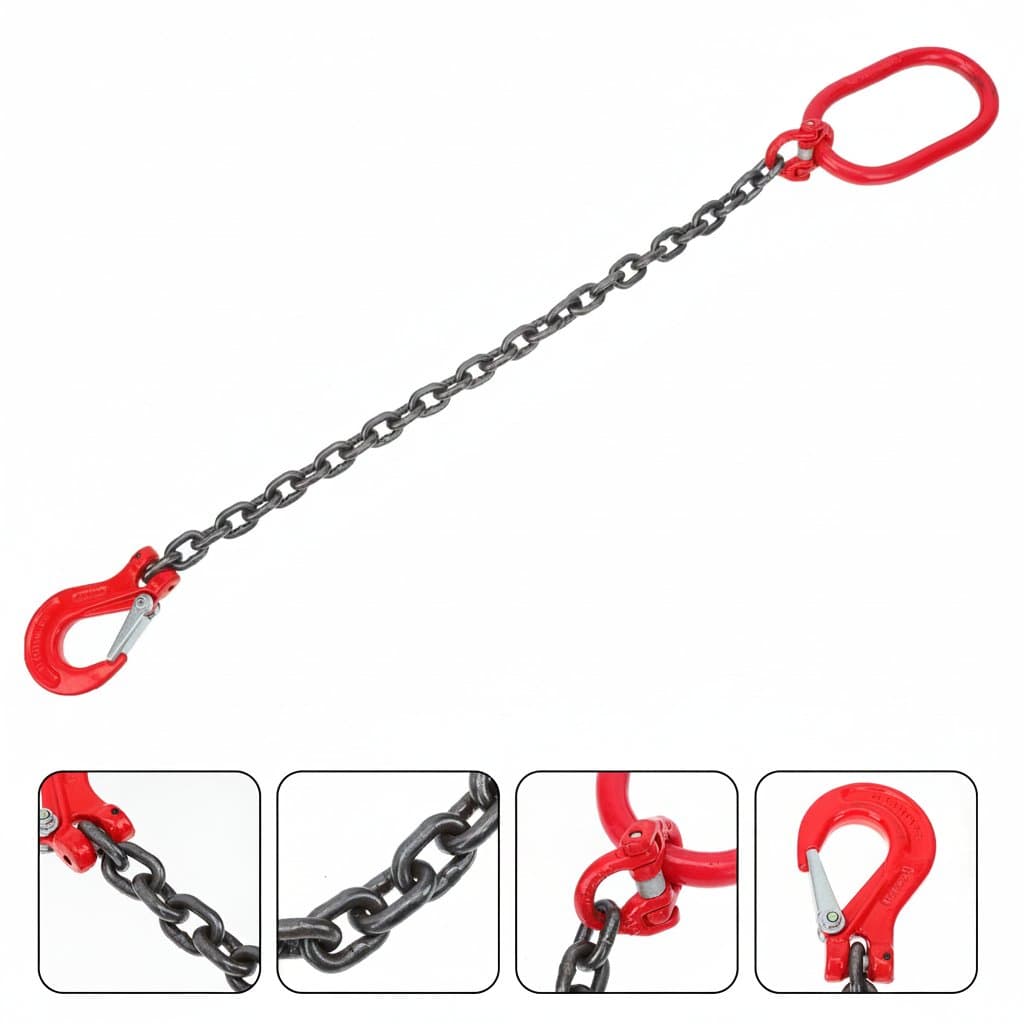 Manganese steel single leg lifting sling hook with corrosion-resistant finish, designed for heavy-duty construction and industrial material handling.