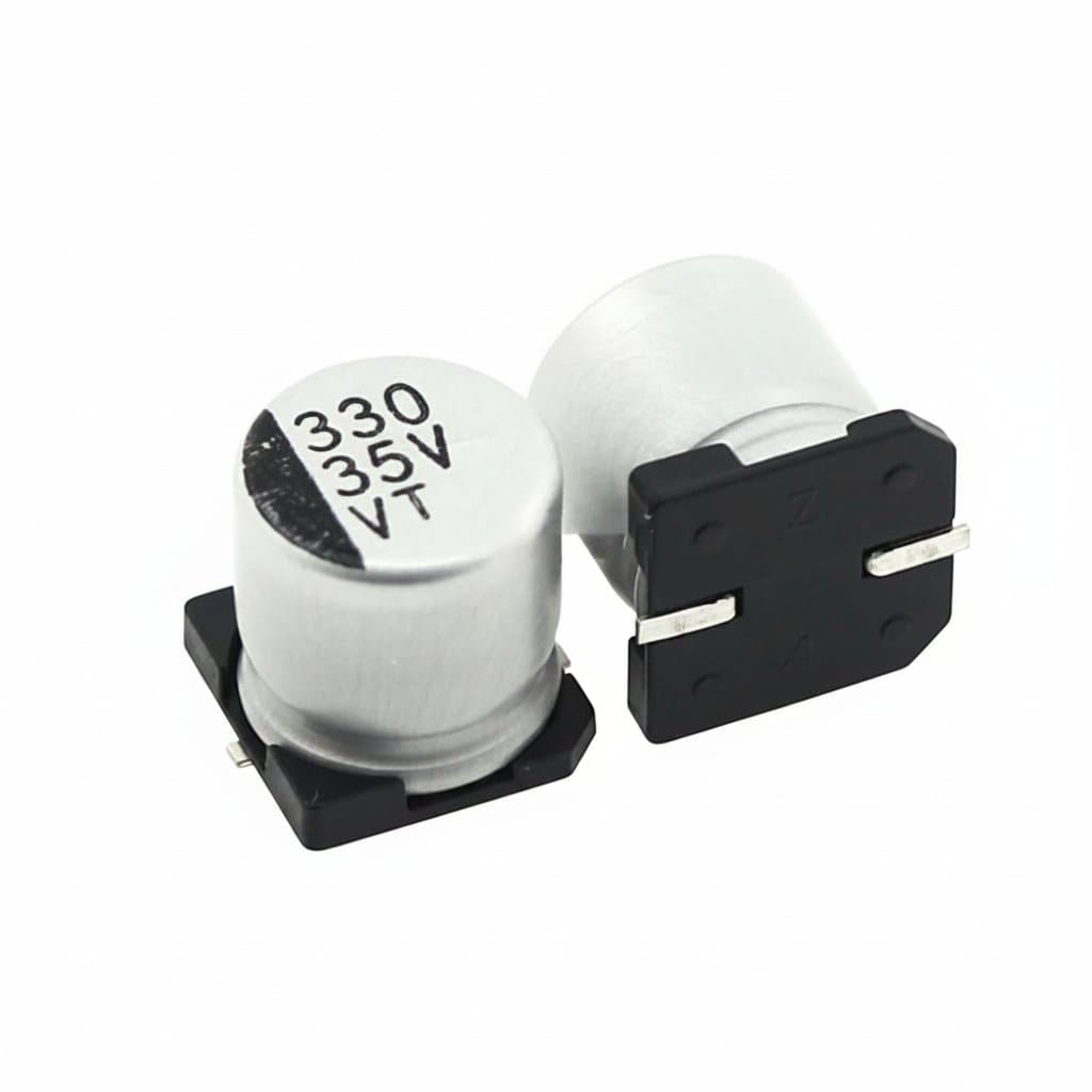10PCS SMD Aluminum Electrolytic Capacitors, 35V 330uF, 10x10.5mm low-profile components for circuit board assembly.