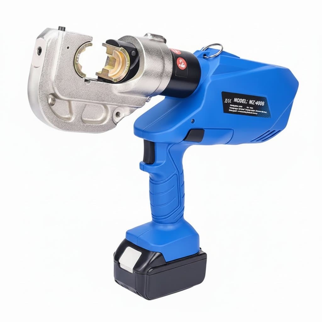 Rechargeable EZ-300 400 hydraulic pliers for crimping copper and aluminum cable terminals, a powerful cordless tool for electricians.