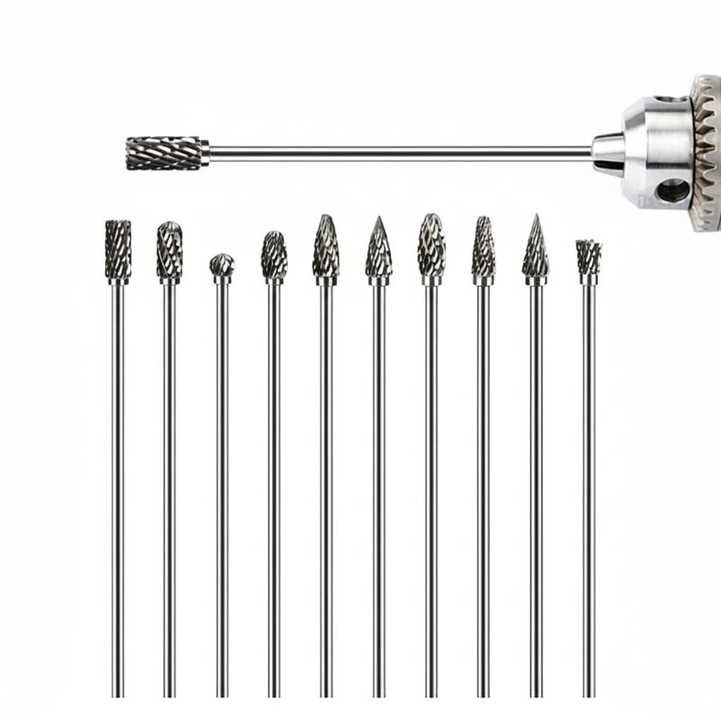 100mm extra-long carbide rotary rasp file for die grinders, designed for carving, grinding, and shaping metal and wood materials.