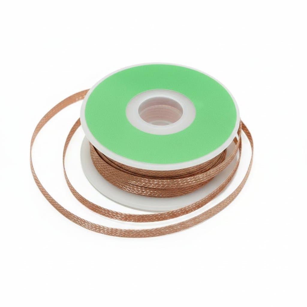 Premium copper desoldering braid wick for PCB repair, available in 1.0mm to 3.5mm widths for precise solder removal.