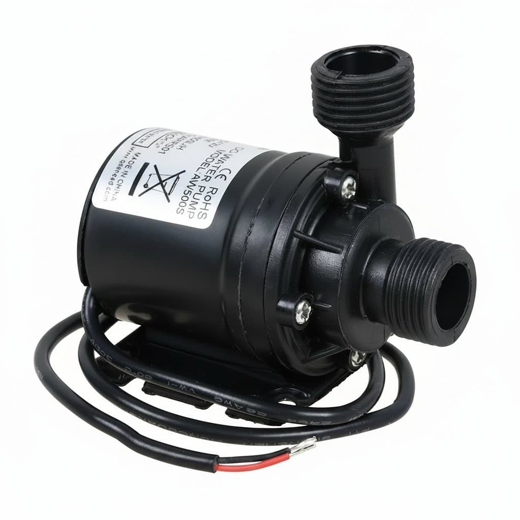 IP68 waterproof garden water pump, 12V DC, 800L/H flow, 5-meter lift, brushless motor design for high performance with low noise operation.