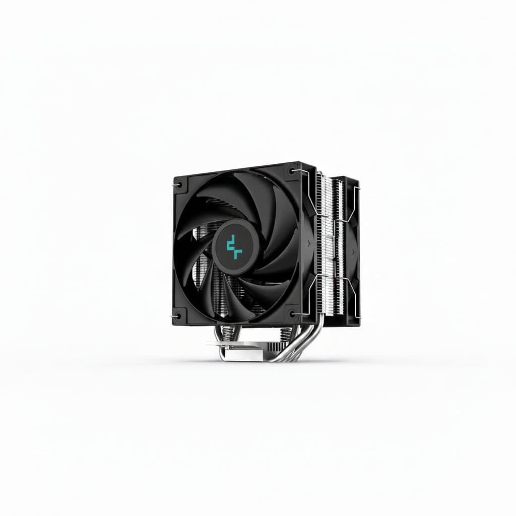 DEEPCOOL AG400 CPU Air Cooler with 4 heat pipes, dual 2000RPM fans, and a black aluminum heatsink for Intel and AMD sockets.