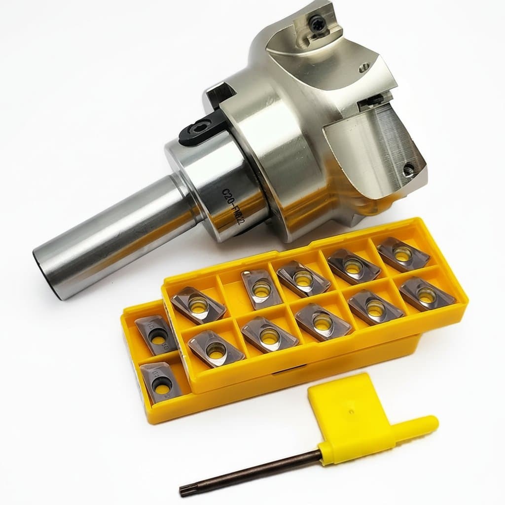 Face milling cutter head with APMT1604PDER carbide blades for metalworking, featuring multiple tooth configurations.