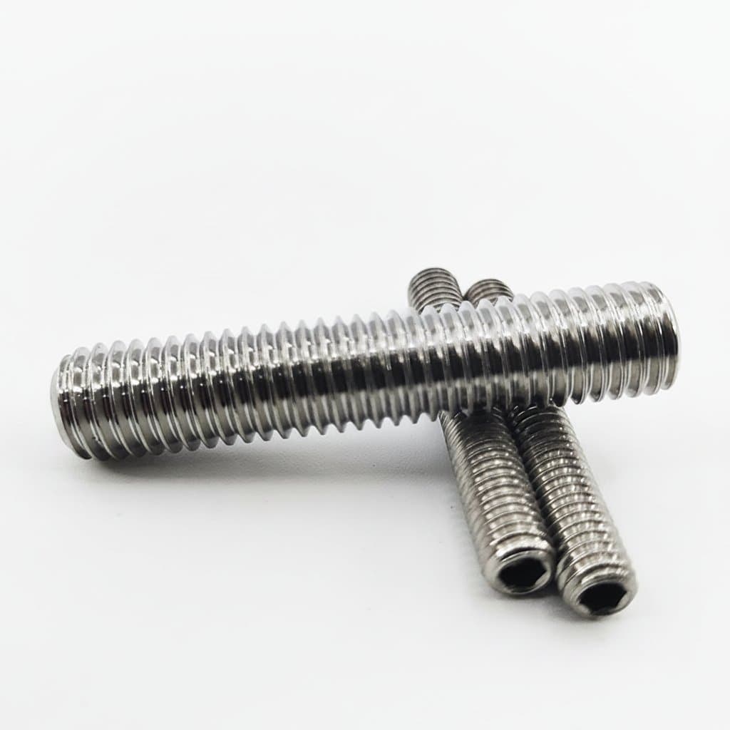 Assortment of 50 pieces DIN916 stainless steel A2-304 allen socket grub screws in sizes M3, M4, M5, M6, M8, M10, M12, and M16.