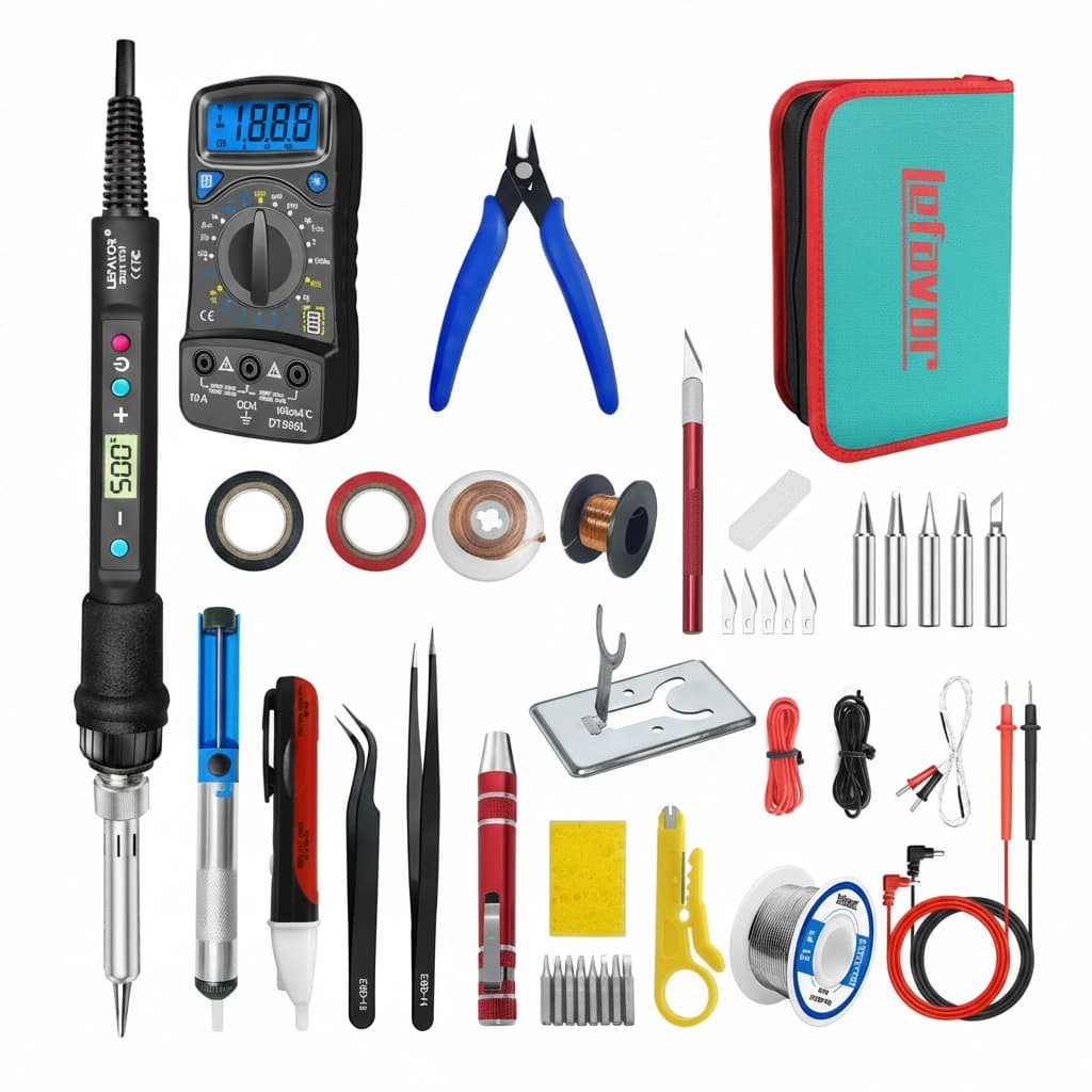 LF 80W digital soldering iron set with temperature display, adjustable from 100 to 500C, ideal for home DIY electronics repair and welding projects.