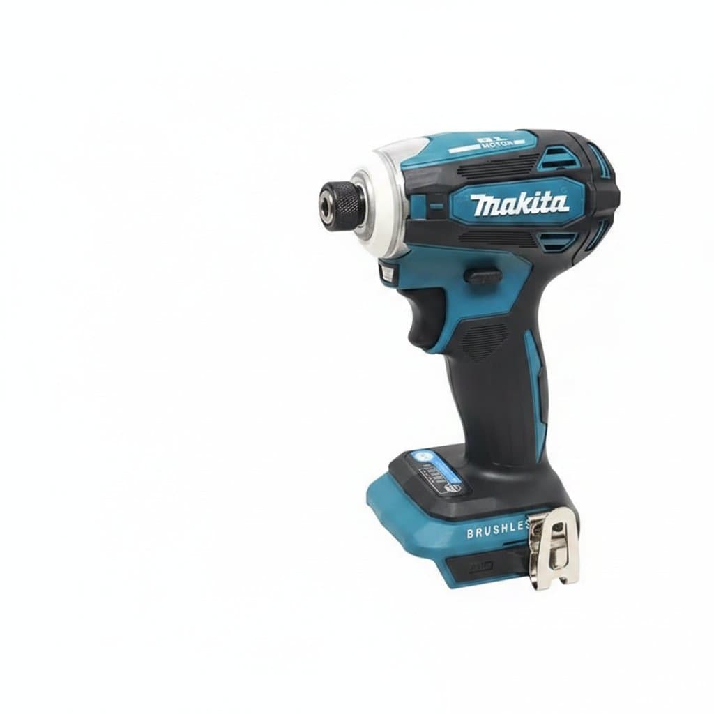 Makita DTD173 cordless impact driver with brushless motor, showing the ergonomic grip, LED light, and battery compartment.