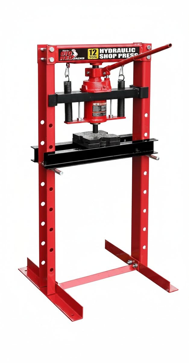 12 Ton Hydraulic H-Frame Floor Press with steel stamping plates, ideal for garage, shop, and metalworking projects.