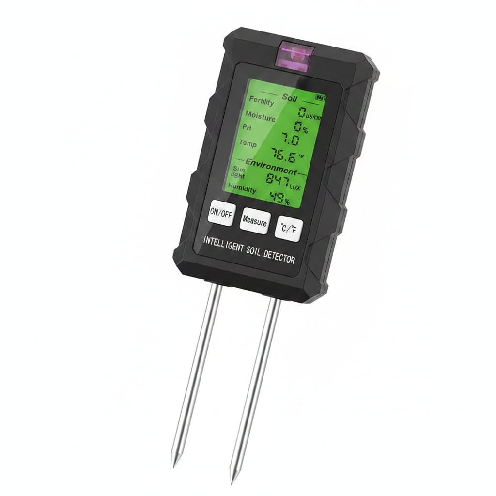 Digital Soil Tester | 6-in-1 Backlit Meter for pH, Temp, Moisture, Fertility, Light - Professional Grade Tool