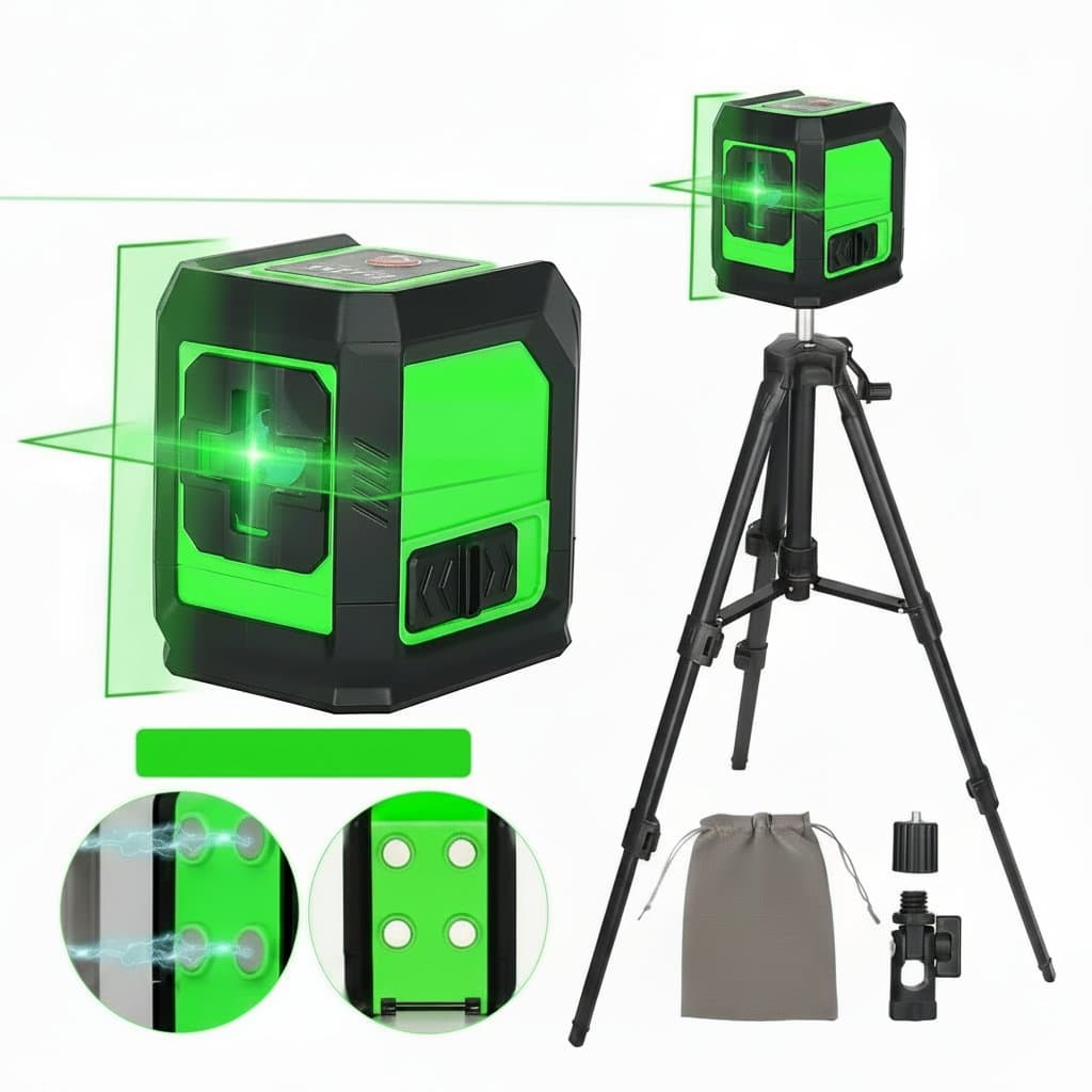 Green Laser Level | 2-Line Cross Projection | Magnetic Wall Mount