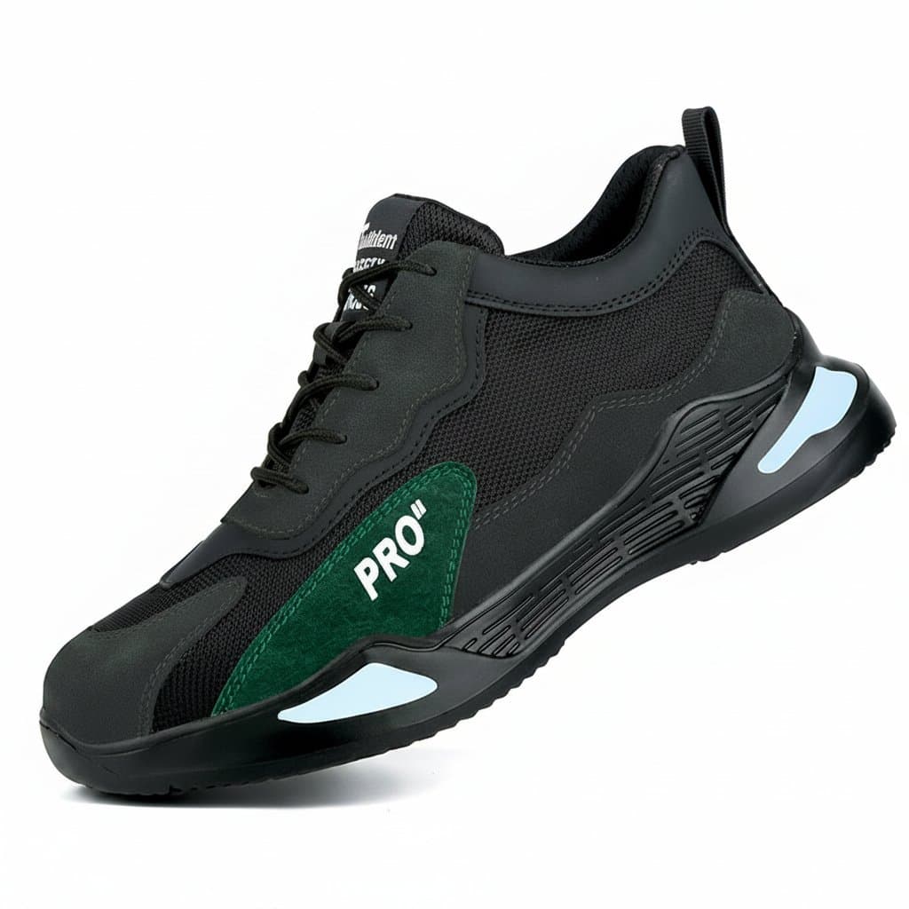 Fashionable steel toe safety shoes combining sports shoe styling with puncture-proof protection for tactical and security work environments.