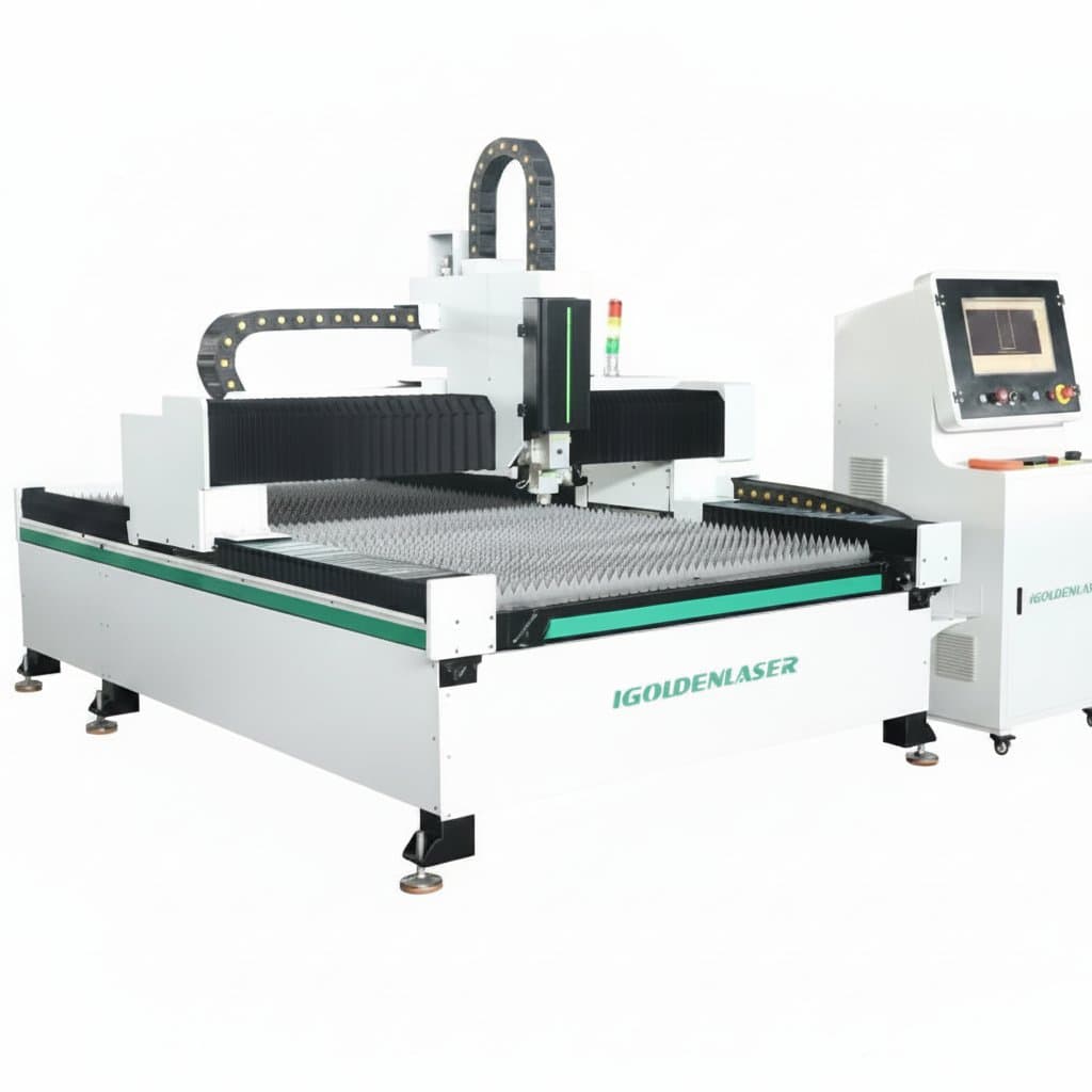 CNC fiber laser cutting machine processing stainless steel sheet metal with precision-cut gasket components.