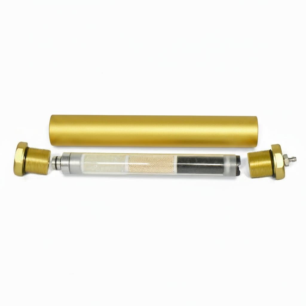 TUXING 4500 Psi high pressure oil water separator filter for scuba diving air compressors, featuring durable metal construction and pressure gauges.