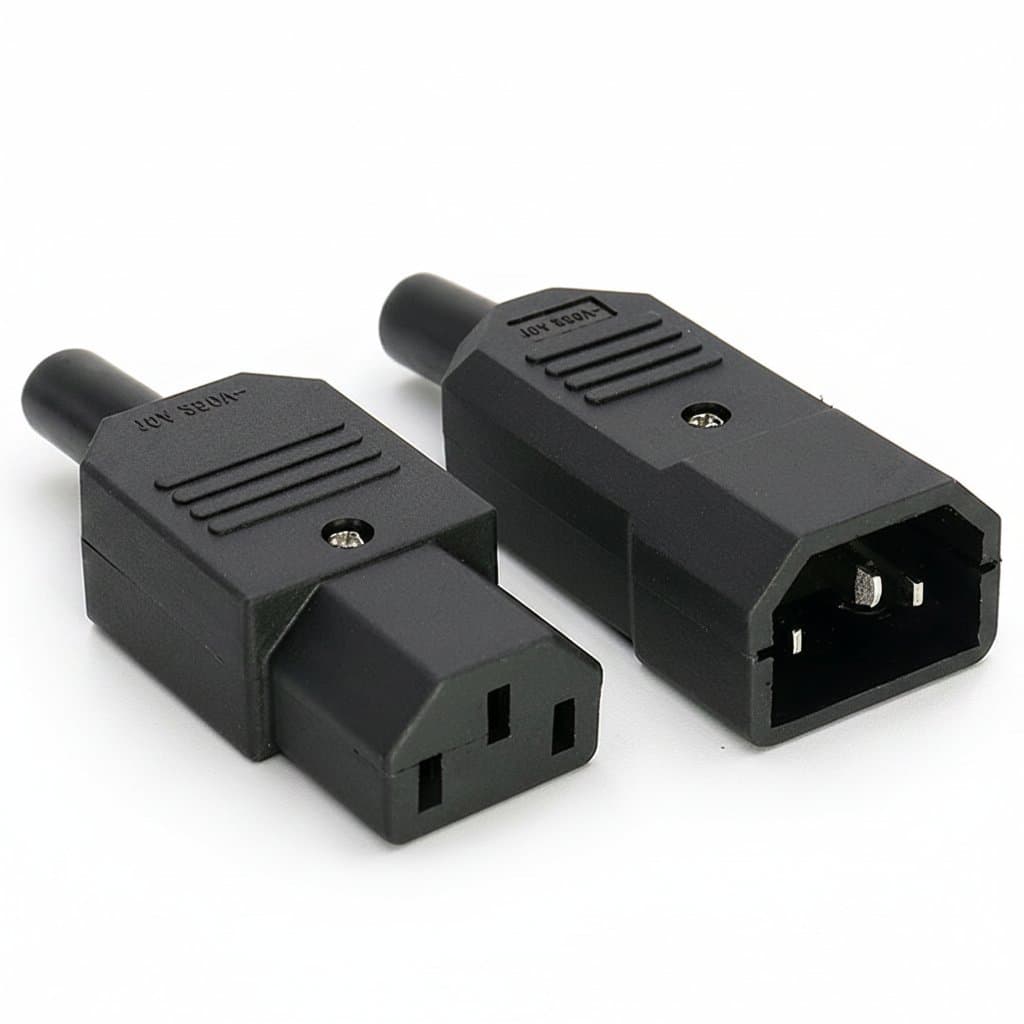 IEC320 C14 to C13 power connector socket with screw terminals, rated for 250V and 10A, for printers and PDUs.