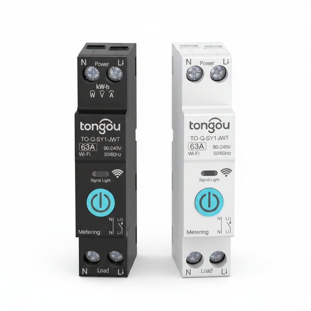 TUYA WIFI Smart Circuit Breaker with energy monitoring, 1P 16A DIN rail mount for wireless smart home control via mobile app.