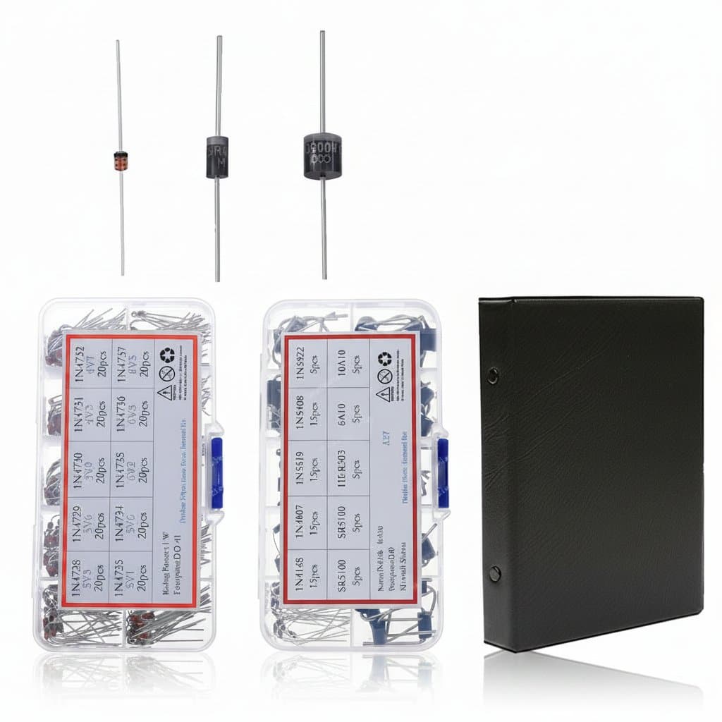 DIP SMD Zener Diode Assorted Kit with 1N4007, 1N5819, and other fast switching Schottky TVS diodes for circuit protection.