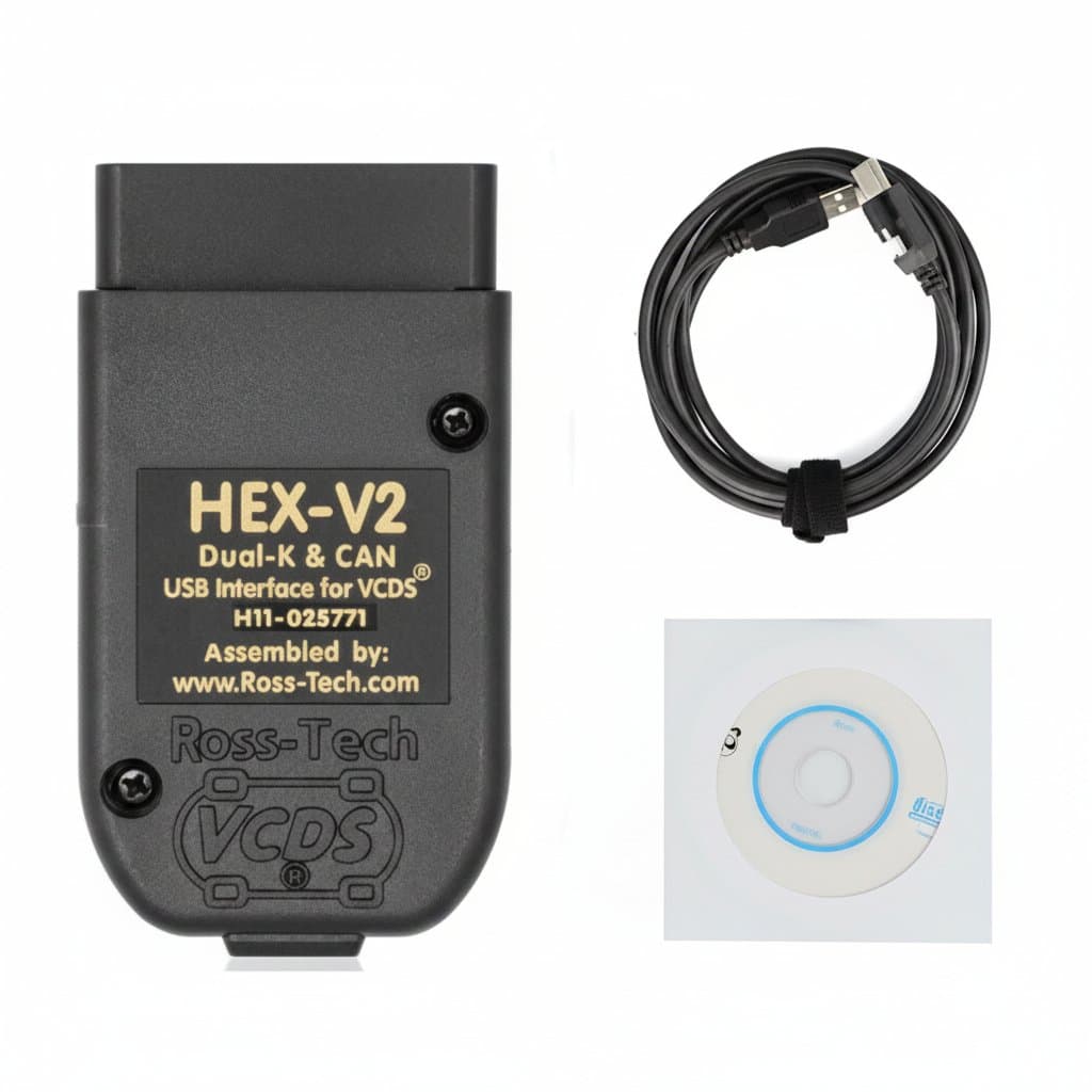 2025 VCDS 25.3 VAG Diagnostic Scanner with HEX-V2 cable for Audi, VW, SKODA, featuring multi-language OBD2 car diagnostics.