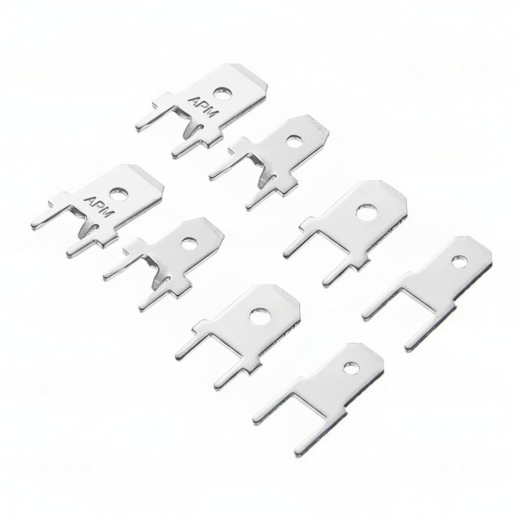 100-piece lot of 4.8mm and 6.3mm PCB spade terminal connectors with solder lugs and crimp plates for secure circuit board connections.