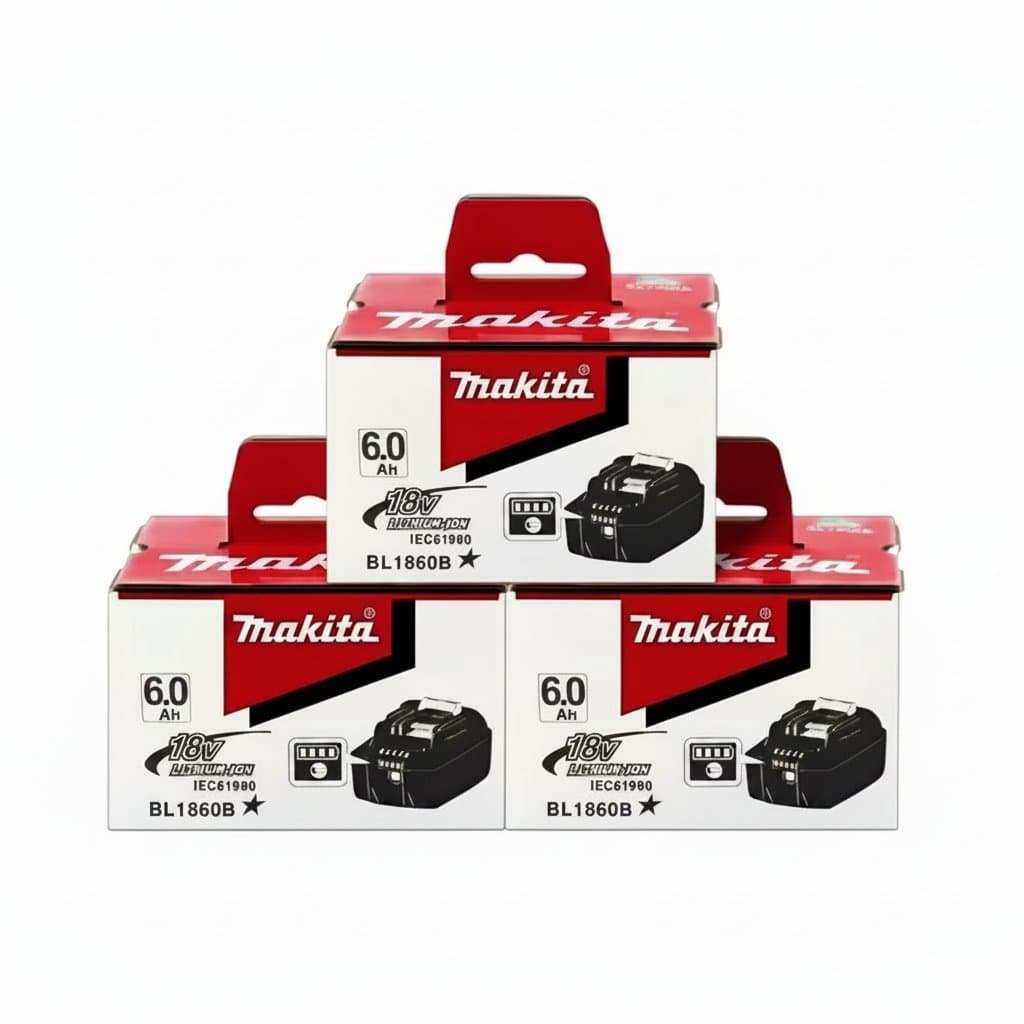 Genuine Makita BL1860 6AH 18V LXT lithium-ion replacement battery for power tools, showing front label and battery contacts.