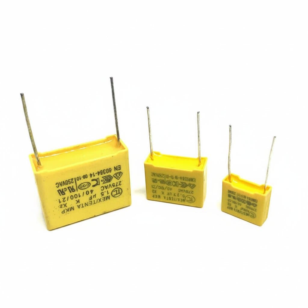 MKP X2 safety capacitor for AC circuits, 275V rating with capacitance values from 0.01uF to 2.2uF for electronic applications.