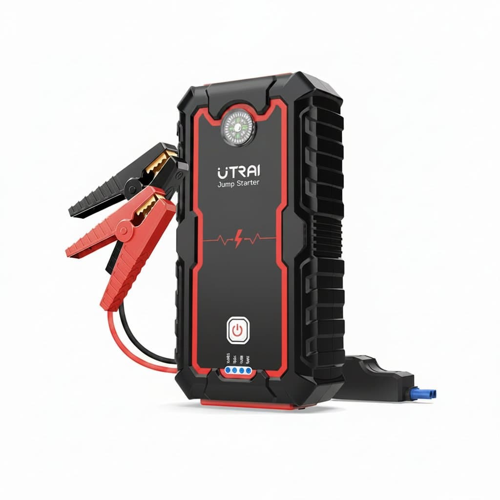 The UTRAI Power Bank 2000A Jump Starter is a portable charger and remote car starter for 12V auto vehicles.